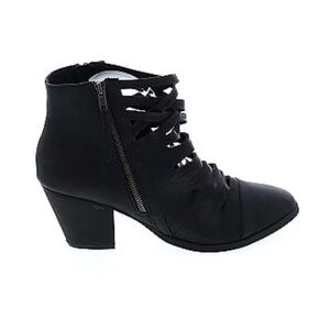 Torrid Ankle Booties Strappy detail Stacked 3” Heels Side Zip Black sz 10